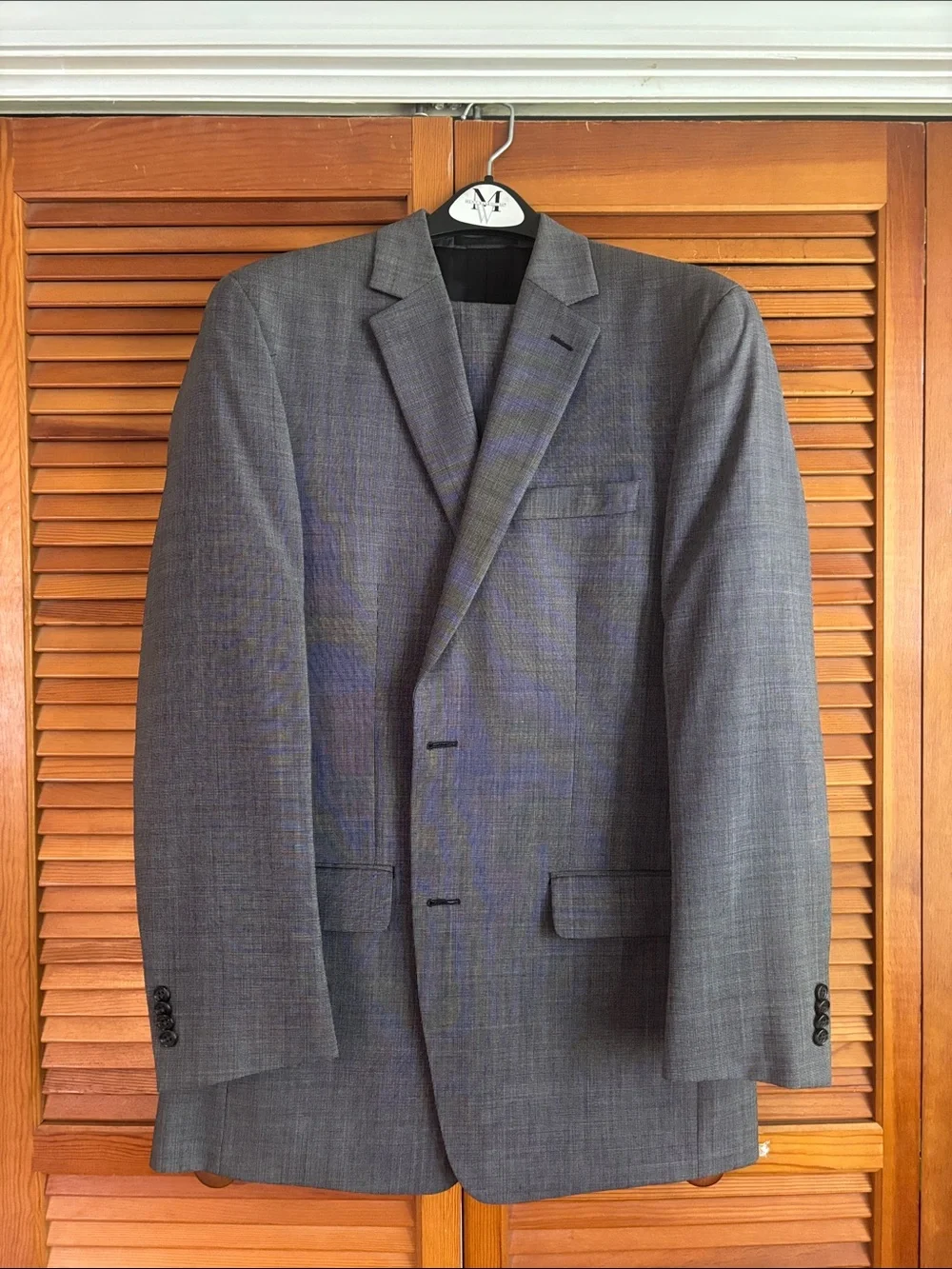 Calvin Klein Men's Gray 100% Wool Two-Button Career Wear Suit Jacket